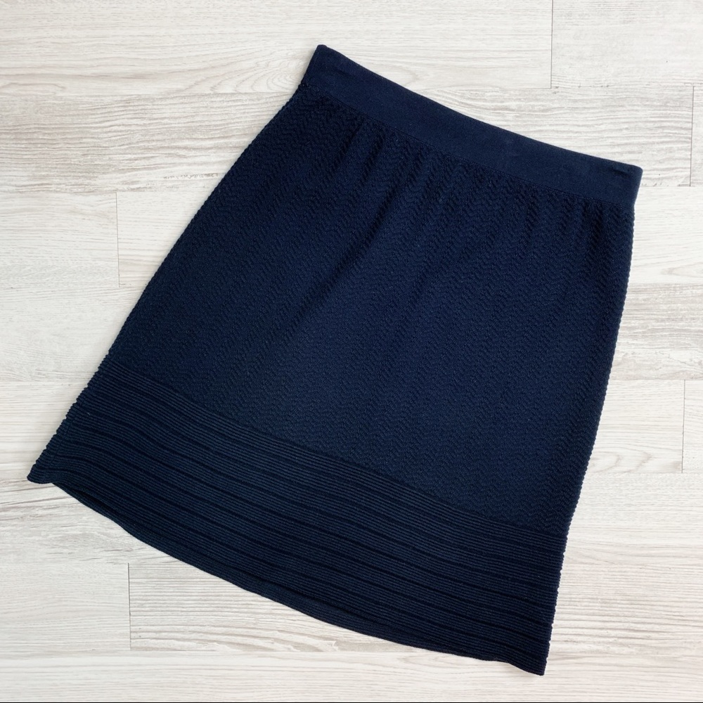 CAbi Navy A-line Textured Knit Skirt
